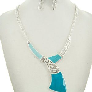 SILVER/TURQUOISE Y-NECK STATEMENT NECKLACE SET